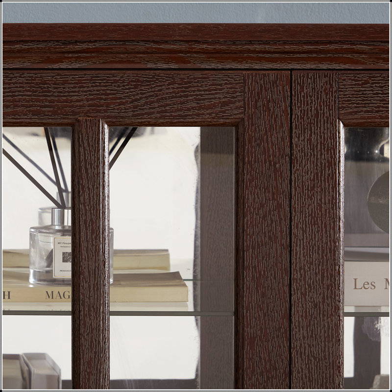 Vitrine antique avec portes en verre et tablettes réglables pour objets de collection, vitrine rétro à quatre portes pour la maison ou le bureau, ampoule E26 incluse