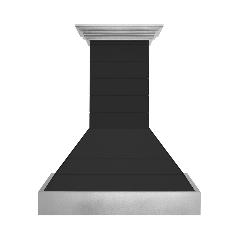 ZLINE 30 in. Wooden Wall Mount Range Hood in Rustic Shiplap Black Finish with Steel Accents, Black