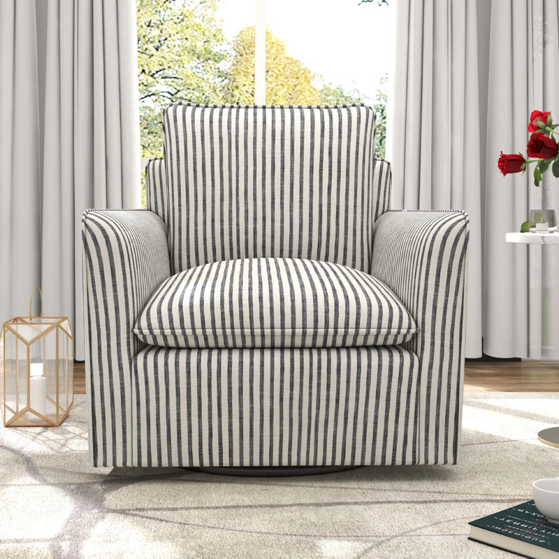 Ivy Bronx Kandyn 29.7" W Modern Soft Stripe Upholstered Swivel Barrel Chair with Removable Cushion & Reviews | Wayfair
