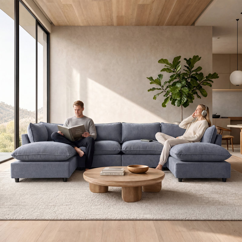 Canapé modulaire 31,5 po Annamaria, Chenille gris-bleu