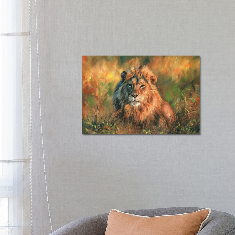 Lion At Sunset by David Stribbling - Wrapped Canvas Painting, 66.04 cm H x 45.72 cm W x 1.91 cm D