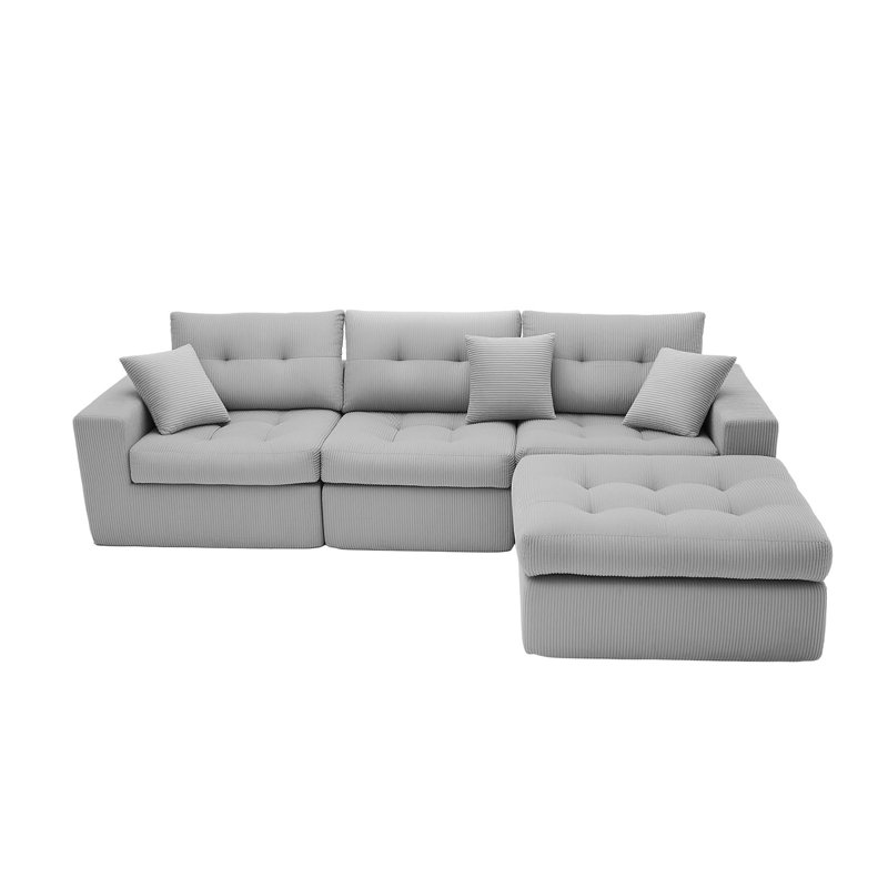 Canapé modulaire surdimensionné de 113 po avec nuage 113 po, Velours côtelé gris pâle