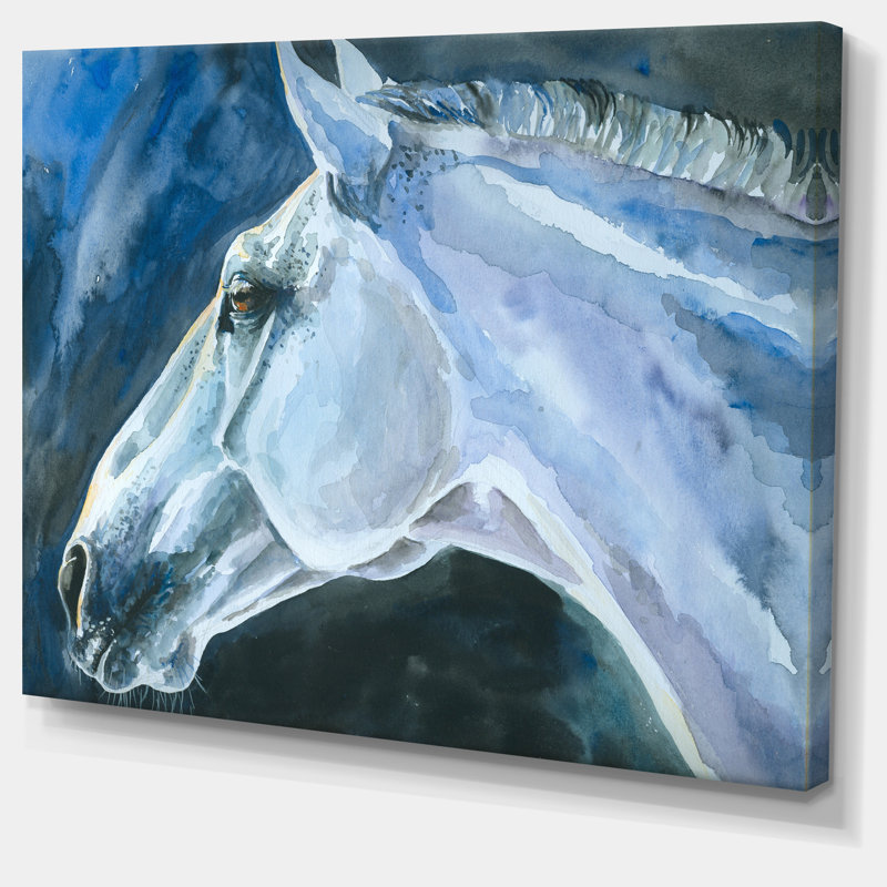 «Gray Horse Watercolor», reproduction d'art graphique sur toile tendue, H 12 po x l 20 po