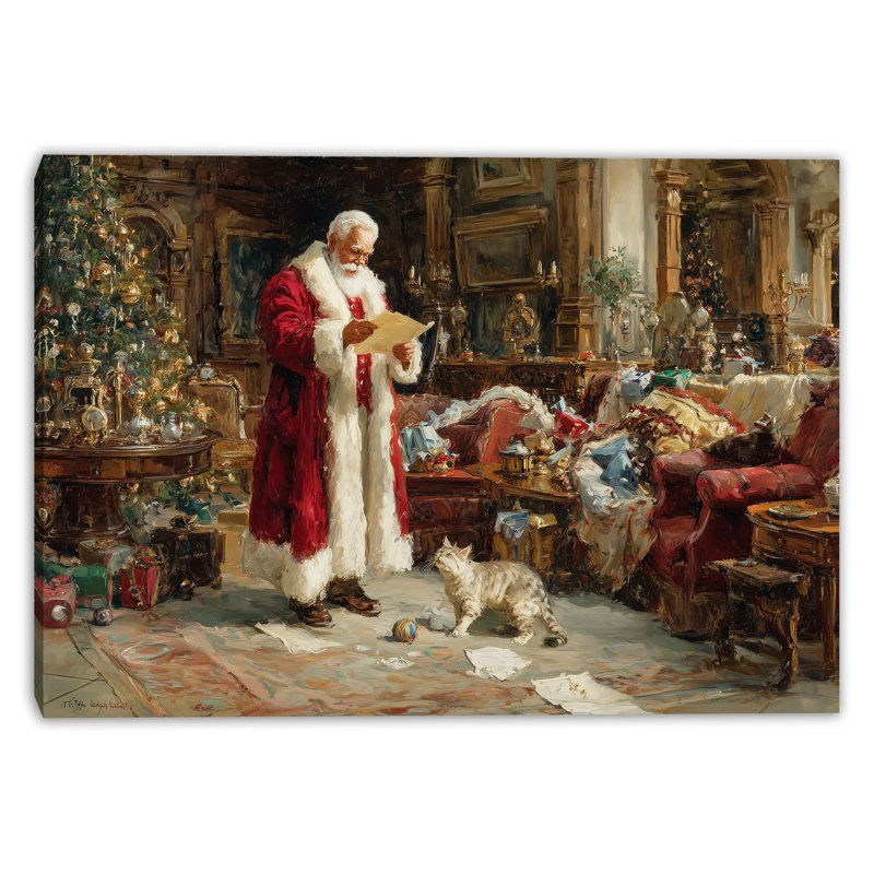 «Santa Checking the Nice List», art mural sur toile tendue, 16 po x 24 po