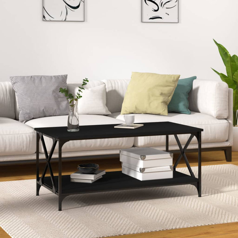 Isuf Four Leg Coffee Table with Storage, 45cm H x 100cm W x 50cm D, Black