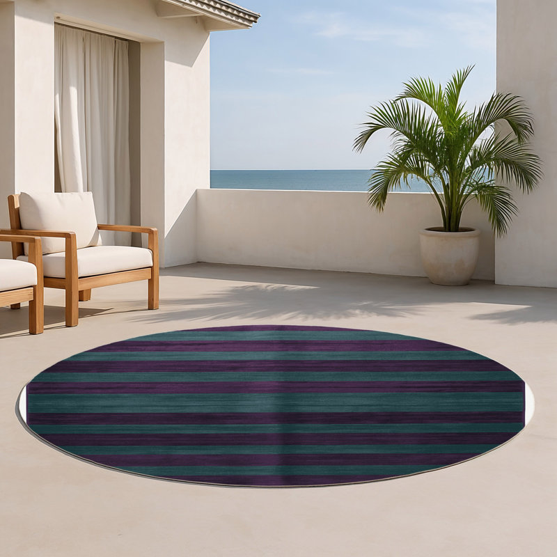 Tapis intérieur / extérieur mauve HorizontalStripes, Rond 5 pi
