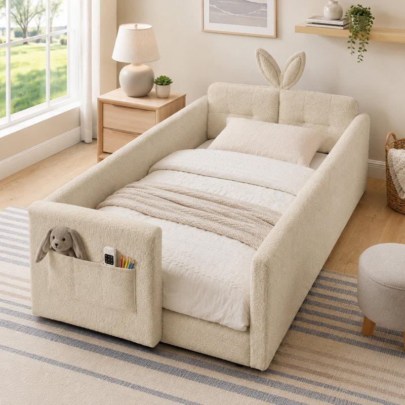 Lit simple tapissier Cozy Modern, Chameau