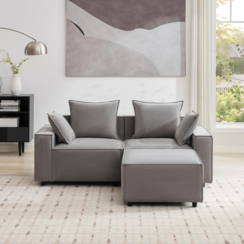 Causeuse modulaire avec repose-pieds Makassar, Gris chenille