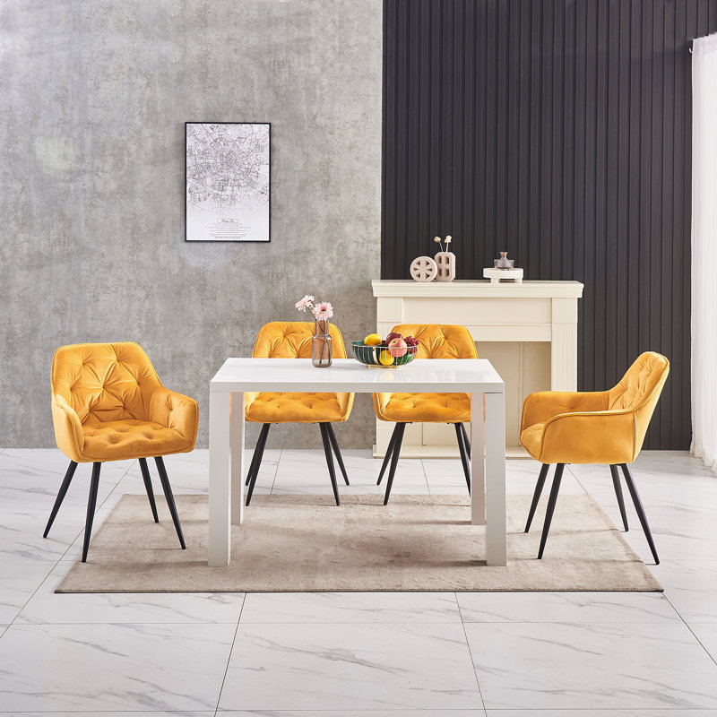 Irie Single Velvet Upholstered Dining Chair with Arm, Yellow