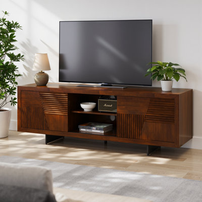 Trapeze TV Stand, Iron Legs – Walnut