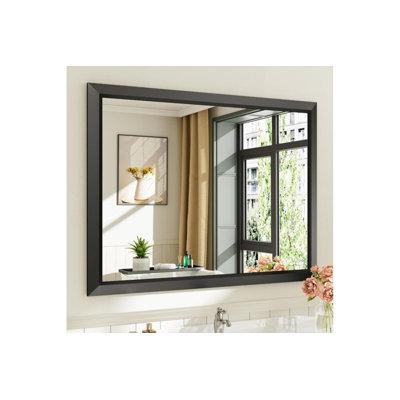 40x30 Inch Black Bathroom Mirror for Wall, Thick Metal Framed Rectangle Mirrors for Over Sink, Bedroom, Living Room, Entryway, Anti-Rust, HD Tempered Glass