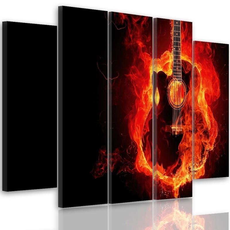 5-tlg. Leinwandbilder-Set Burning Guitar