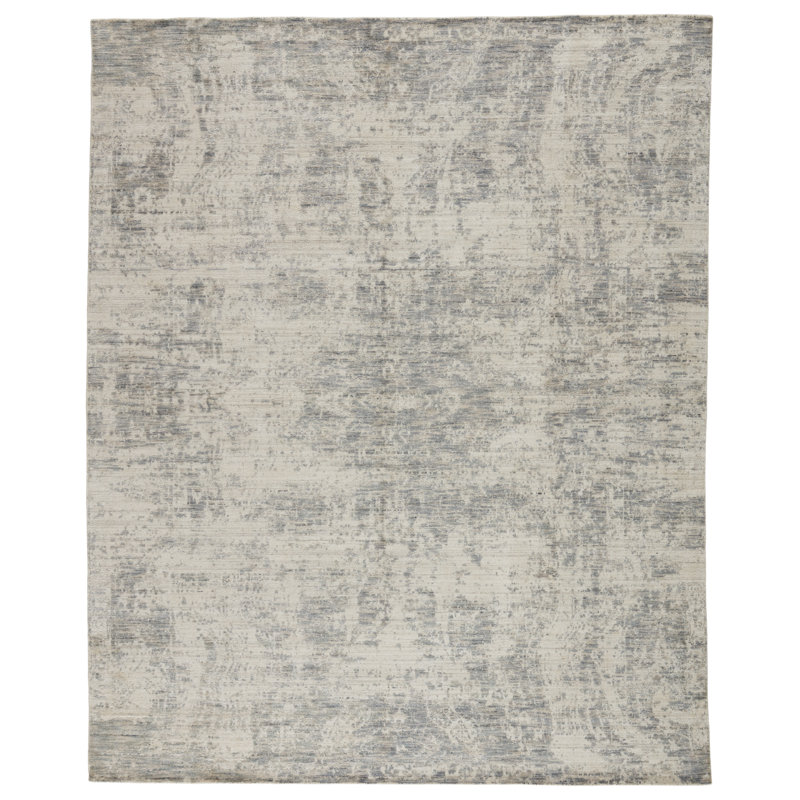 Tapis ivoire / gris fait à la main, Rectangle de 5 pi x 8 pi
