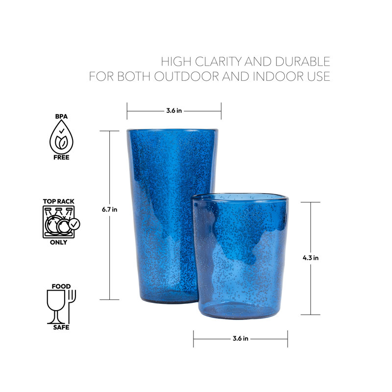 Jerika 17 oz. Acrylic Drinking Glass Set, Blue