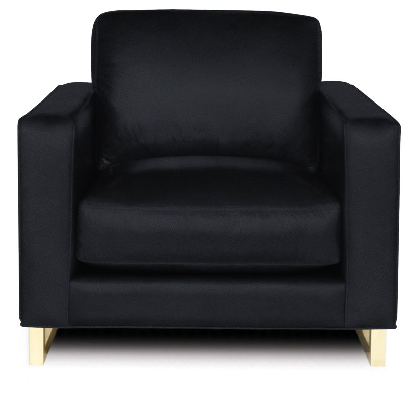 Fauteuil en cuir véritable Penelope, Cobalt (rêveur), Laiton satiné