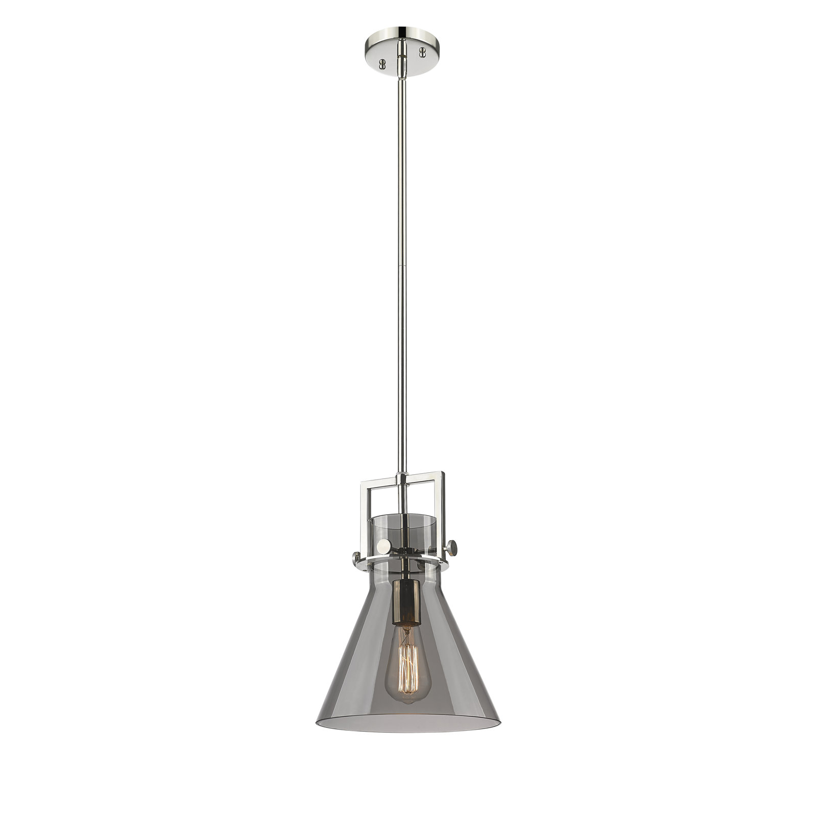 Coterie Single Light Glass Dimmable Pendant, Plated Smoke, Polished Nickel, 13.63" H x 10" W x 10" D