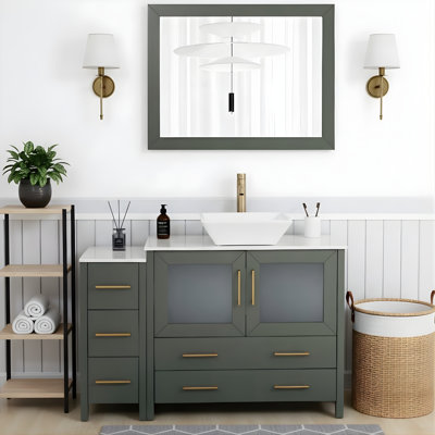 Ensemble de meuble-lavabo autoportant à simple cuve 48 "avec plateau en marbre et miroir assortis Ravenna