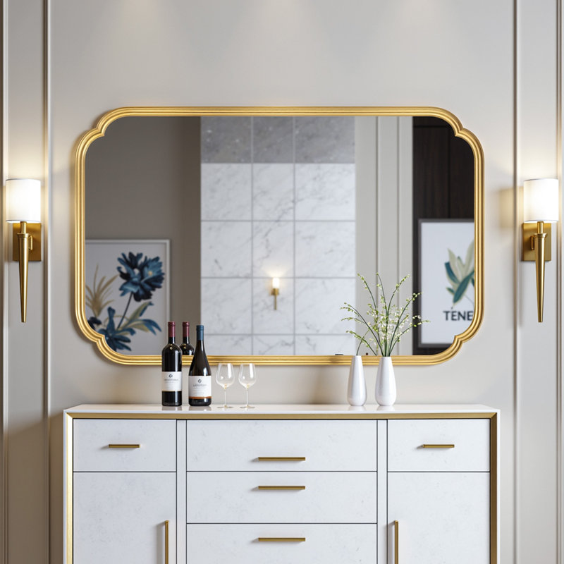 Marleth Modern Rectangular Bathroom Vanity Mirrors Mounted Wall Mirror High-Strength Tempered Glass, Gold, 48" x 30"