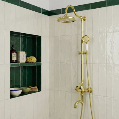 Vintage Shower Gold Wall Mounted Shower System in Lead-free Solid Brass with Handheld Shower and Tub Spout