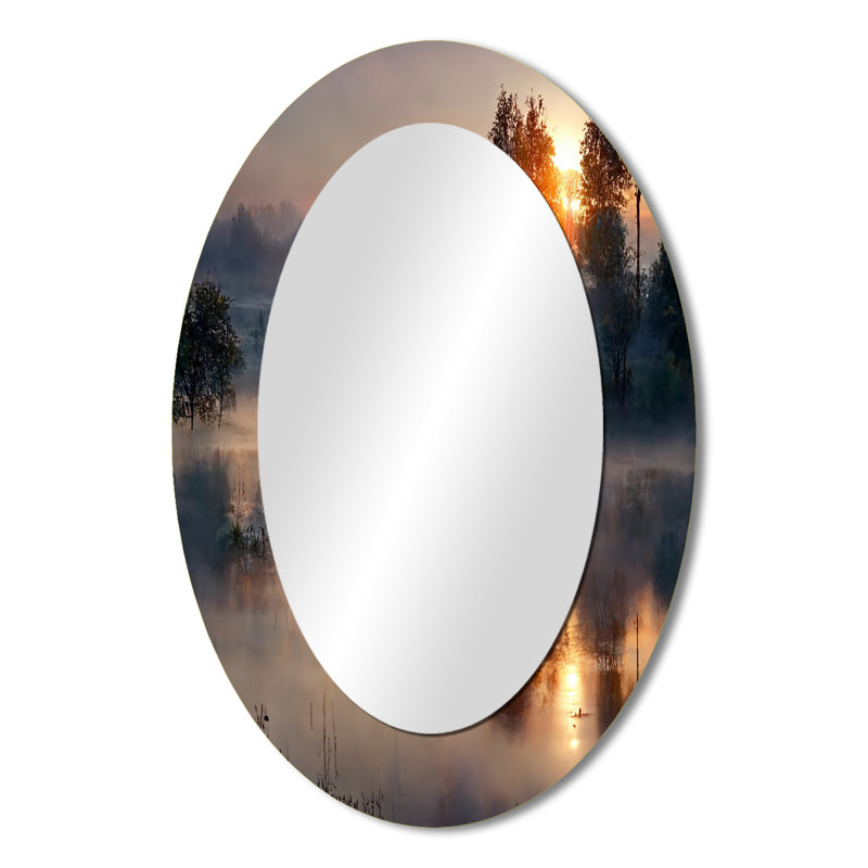 Miroir mural Morning Fog Over The Lake Sunset III - jaune, 36 po x 24 po