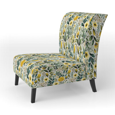 Botanical Ferns In Green And Yellow - Upholstered Farmhouse Slipper Chair, Rustic Floral Accent Chair