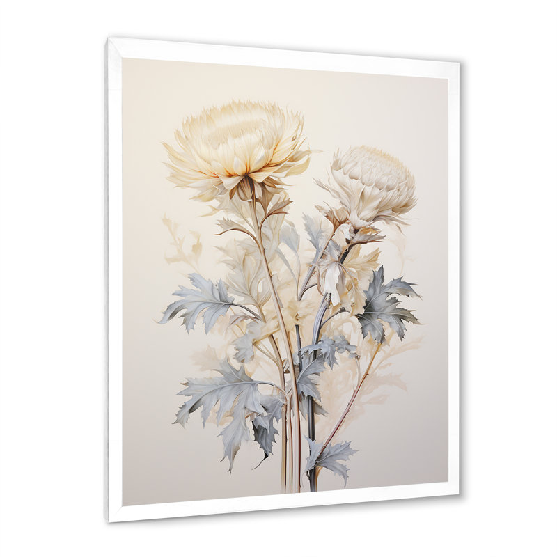 «Beige chardon», art mural sur toile Thistle, H 40 po x l 30 po, Cadre simple blanc