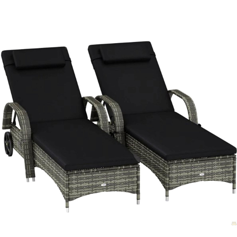 Chaises roulantes d'extérieur, 2 chaises longues inclinables