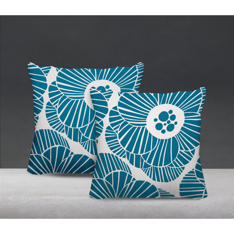 Housse et insert de coussin décoratif intérieur / extérieur en mélange de polyester, L 15 po x H 15 po, Turquoise