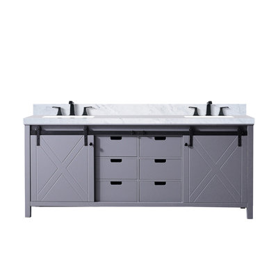 80 In. W X 22 D Dark Grey Vanity With Marble Countertop And Faucet - Stain- Surface Practical Bathroom Storage 80.52 21.57 Bath Scratch- For Long-term Use
