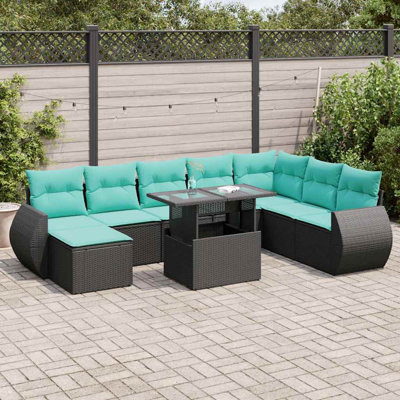  Ensemble 11 pièces de canapé de patio avec coussins en acacia de rotin noir