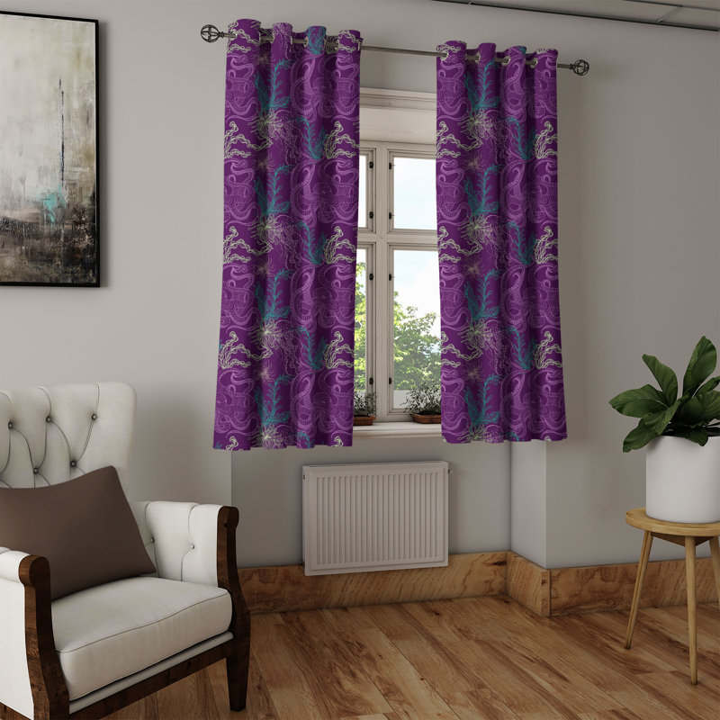 Rideau à œillets 2 panneaux Red Barrel Studio®, 50 po x 72 po, mauve foncé, vert pâle, L 50 po x L 63 po