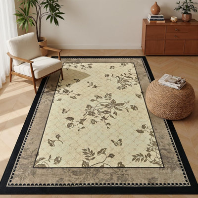 Tapis antidérapant à imprimé floral papillon