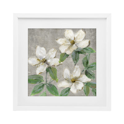 Ivoire Magnolia Trio, impression sous verre encadrée, design par Sally Swatland