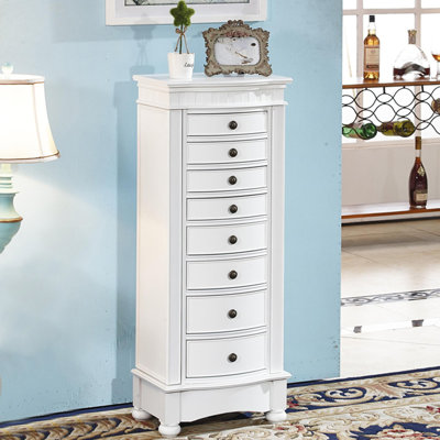 White Rectangular Manufactured Wood Jewelry Armoires