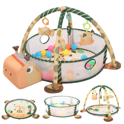 Tapis de jeu pour bébé pour tout-petits, tapis d'activités de jeu 3 en 1 pour bébé avec jouets suspendus et balles océaniques pour bébés