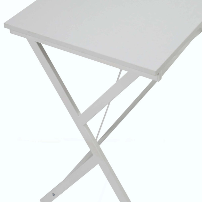 Bureau d'ordinateur en L avec plateau de table spacieux et structure en métal robuste pour les espaces compacts, Blanc