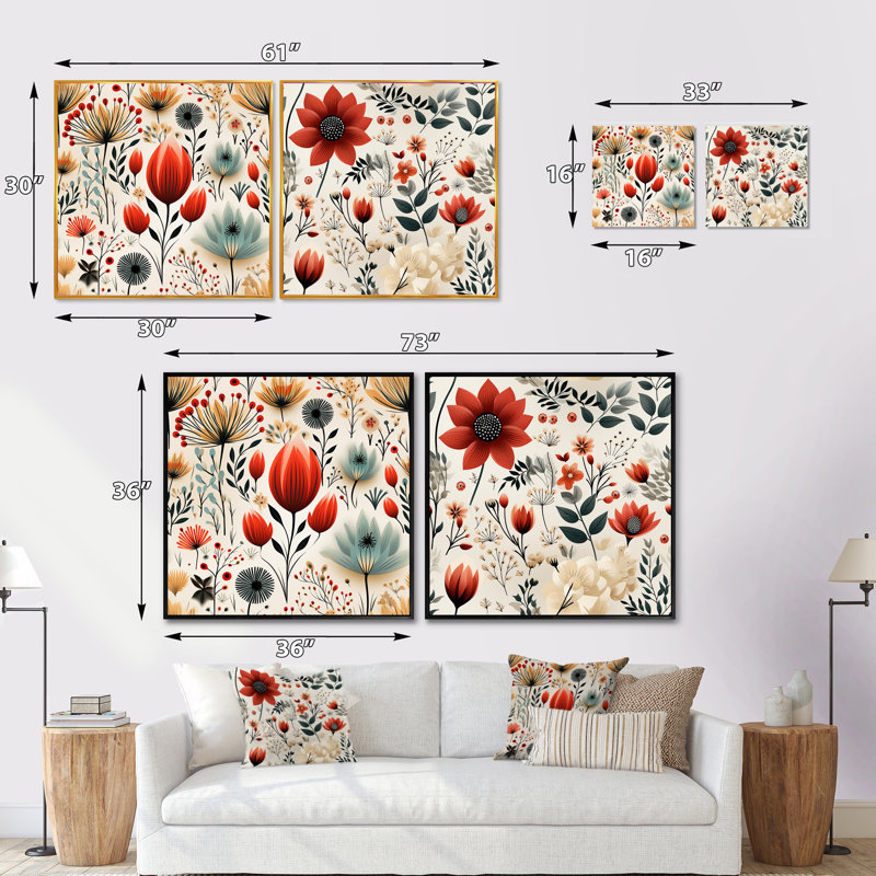 Imrane - Abstract Botanicals Square Collage Set Of 2, Gold Floater Framed, 30" H x 61" W