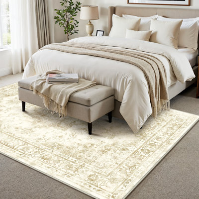 Tapis oriental vintage lavable à la machine avec envers antidérapant