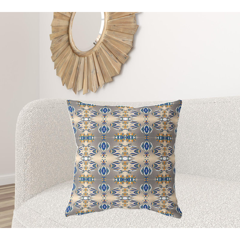 Coussin décoratif 26 po x 26 po Broadcloth Floral, Brun / bleu floral