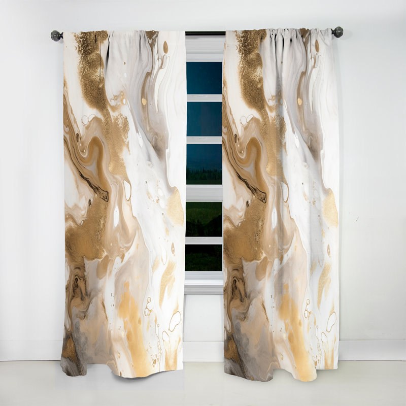 Gold And Grey A Marble Effect IV - Abstract Marble Marble Room Darkening Curtain - 1 Panels, 52" W x 63" L
