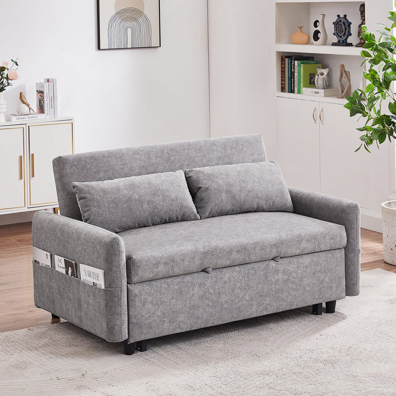 Pull Out Sleep Sofa Bed Loveseats Sofa Couch with Adjsutable Backrest, Storage Pockets, Gray