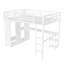 Grand cadre de lit mezzanine avec garde-robe intégrée, bureau et tablettes de rangement, lit mezzanine peu encombrant en métal, blanc