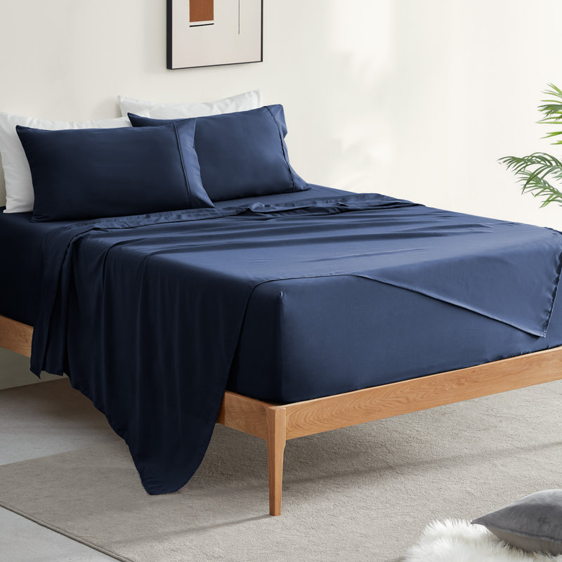 Extra Deep Pocket Sheet Set Sheet Set, King Sheet Set + Fitted Sheet + Pillowcase, Navy Blue