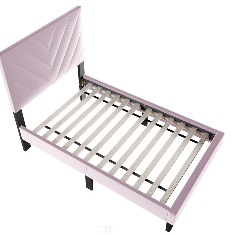 Lit simple avec tête de lit réglable et velours moelleux, système de support à 12 lattes pour plus de confort et de style
