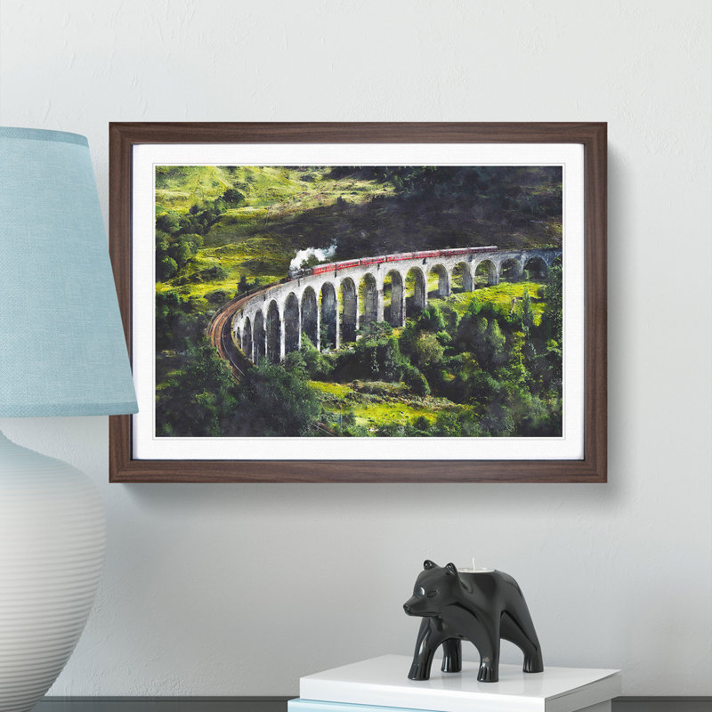 Steam Train in Scotland Abstract - Picture Frame Graphic Art Print, 24cm H x 33cm W x 2cm D, Walnut Framed