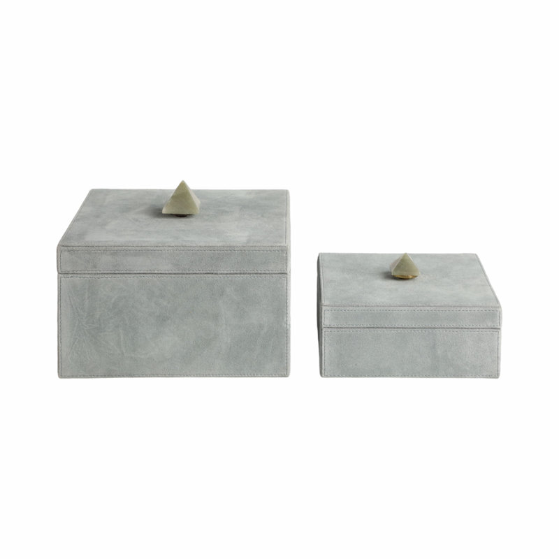  2 pièces boîtes en suède Obaseki avec bouton en pierre, bleu