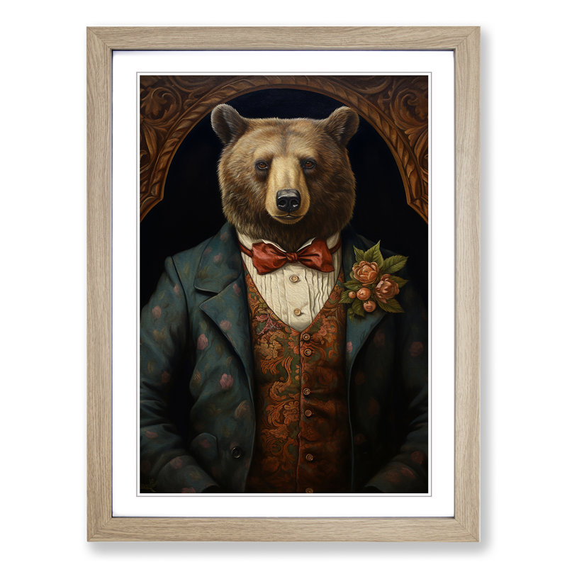 Bear Victorian Art - Framed Print, 64cm H x 46cm W, Oak Framed
