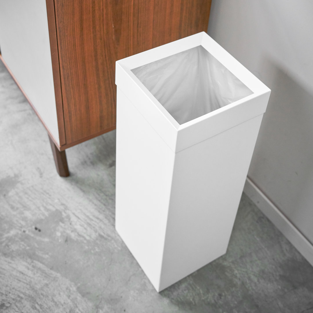 Yamazaki Home Tower Tall Trash Can - Modern Garbage Waste Basket With Handle - Steel - 7.25 Gallons Yamazaki Home 