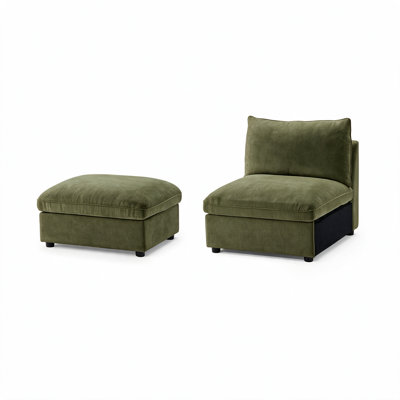 Ahn Modern Upholstered Modern Chenille Cloud Modular Armless Accent Chair with Storage Ottoman, Tool-Free Assembly