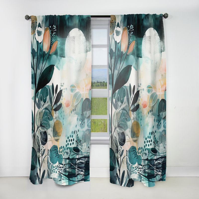 Khristal - Rideaux en velours traditionnel Reflections of a Free Mind III - vert et orange - 1 panneau, L 52 po x L 108 po